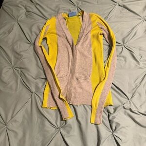 Vera Wang Yellow and Tan Button Up Cardigan